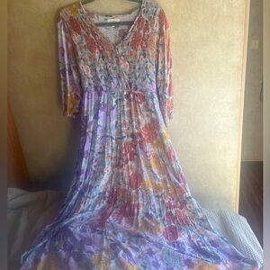 Böhme Maxi Floral Dress Feminine Bohemian Cottagecore Fairy Flowy